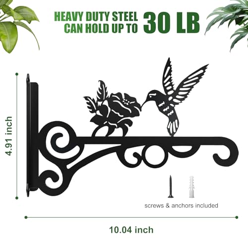 4-Pack 10 Inch Aesthetic Plant Hanger Indoor and Outdoor – Metal Hanging Plant Bracket with Hummingbird Pattern – Heavy Duty Plant Hooks for Hanging Flower Baskets, Bird Feeder, Wind Chime, Lantern - color: 4-Pack