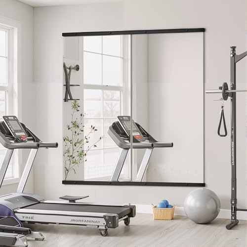 TRAHOME Home Gym Mirror for Wall,56x28x2PCS Full Length,Glass Frameless Body Large Mirror for Home Gym,Workout,Bedroom,Garage(Black) - color: Matte Black, size: 56"L x 28"W x 2PCS