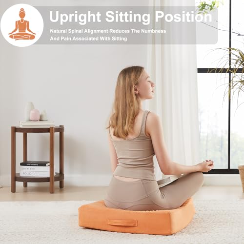 JKMAX 22 inches Floor Pillow for Adults - Large Meditation Cushion with Thick Foam & Soft Tufted Cover - Premium Outdoor Square Floor Cushion Seat - Yoga Pillows for Sitting On Floor - Orange - color: Orange, size: 1 Count