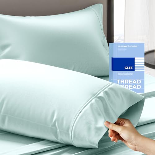 THREAD SPREAD 100% Cotton Pillow Cases Queen Size Set of 2 - Luxury 400 Thread Count Queen Pillow Cases (Sea Foam), Soft Cooling Breathable Hotel Cotton Pillowcases, Fits Standard Pillows - color: Seafoam, size: Queen - Pack of 2