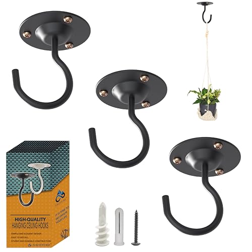 NACETURE Ceiling Hooks for Hanging Plants 3 Pack - Plant Hanger Indoor Hanging Hooks Metal Plant Bracket Iron Lanterns Hangers for Wind Chimes (Black 3 Pack) - color: Black 3 Pack