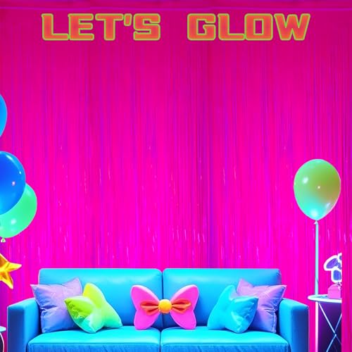 DECOCKRAT 2 Pack Foil Fringe Backdrop - Fluorescent Rose Red Shiny Tinsel Curtains for Party Decoration/Photo Booth Props - 3.3x6.6 FT Metallic Foil Backdrop for Birthday/Wedding/Graduation/Christmas - color: Fluorescent Rose Red