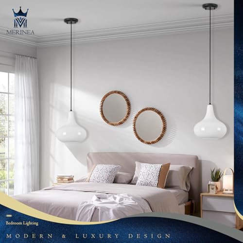 11" Milk White Glass Pendant Light – Modern Ceiling Hanging Fixture Matte Black for Kitchen Island, Dining Room, Hallway – E26 Base - color: White