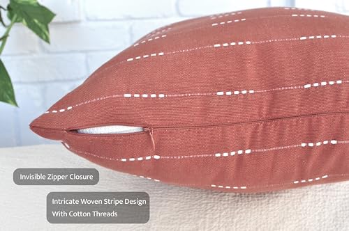 Modern Cotton Pillow Covers 18 x18 inches Terracotta/Woven Loom Stripe Pattern Contemporary Luxury Cushion Covers Burnt Orange/Simple Throw Pillow Cases for Living Room Sofa, Couch, Bed, Set of 2 - color: Rust Brown, size: 18" x 18" (Pack of 2)