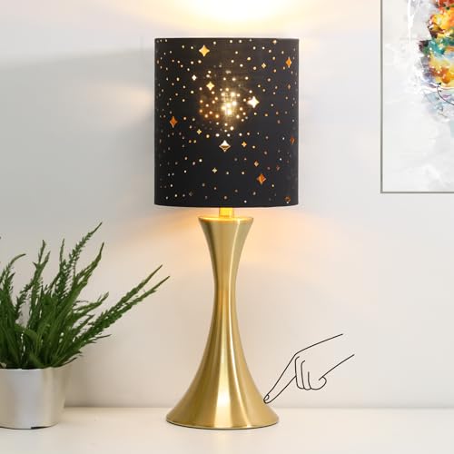 Touch Lamp for Bedroom, 3 Way Dimmable Gold Table Lamp with Black Starry Shade, Decorative Nightstand Lamp Ambient Beside Light for Living Room, Guest Room, Office 3000K LED Bulb Included - color: Gold Base with Stars Shade
