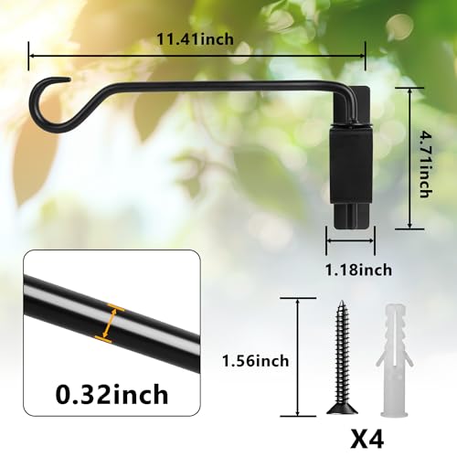 Aidoclip 2PCS Wall Mounted Plant Hanger, Indoor/Outdoor Decorative Hook for Hanging Plants, Windchime, Baskets – Rustic Iron Plant Holder, Ideal Wall Décor, Ceiling Hooks for Indoor Garden- (12in) - color: black-A, size: 12 Inch