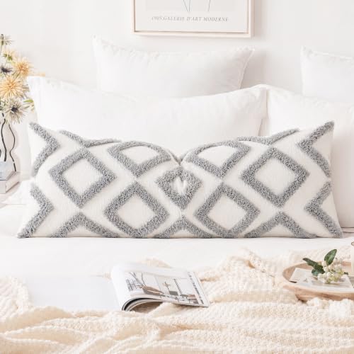 NUYECY Diamond Pattern Extra Long Pillow Covers 14 x 36,Plush Chenille Decorative Long Lumbar Pillow Covers Pillow Case Cushion Case for Sofa Couch Bed Livingroom Farmhouse,Modern Boho,Grey - color: Grey, size: 36" x 14" (Pack of 1)
