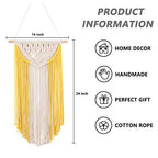RLoncomix Macrame Wall Hanging Art Woven Wall Decor Cotton Bohemian Chic Macrame Tapestry for Bedroom Livingroom Apartment Dorm Nursery Gallery Decoration, Yellow, 14" Wx24 L