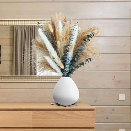Pampas Grass Decor, Dried Flower Bouquet with Bunny Tail Grass, Pampas Grass & Eucalyptus, Boho Centerpieces for Tables & Floors - Dried Floral Arrangement, Fall Grass & Stylish Olive Green Wall Décor