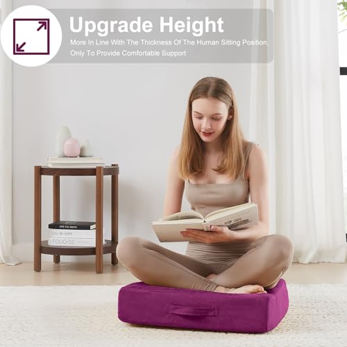 JKMAX 22 inches Floor Pillow for Adults - Large Meditation Cushion with Thick Foam - Premium Outdoor Square Floor Cushion Seat - Yoga Pillow for Sitting On Floor - Purple - color: Purple, size: 1 Count
