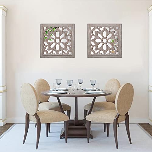 Yudarte 2pcs Set Square Mandala Cutout Wall Mirror Decor - Farmhouse Rustic Decorative Mirrors for Bedroom Bathroom Living Room Kitchen Entryway 12x12 Inches - color: Barn Mirror Style C2