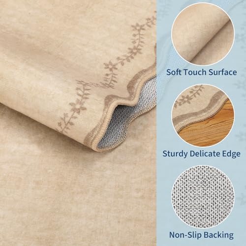 GarveeHome Scalloped Area Rugs 8x10 for Living Room, Solid Tan Jute Large Washable Rug Soft Non Slip Backing Floor Mat Carpet Indoor Thin Rug for Bedroom Dining Room Playroom Nursery Home Decor - color: Jute, size: 8' x 10' (Rectangular)