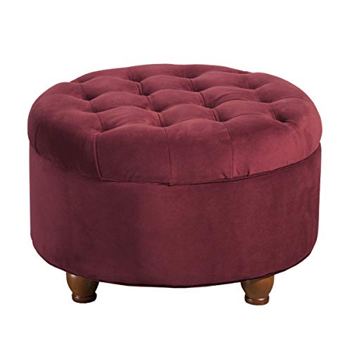 Homepop Home Decor |N8264-B119 | Large Button Tufted Velvet Round Storage Ottoman | Ottoman with Storage for Living Room & Bedroom, Berry - color: Berry