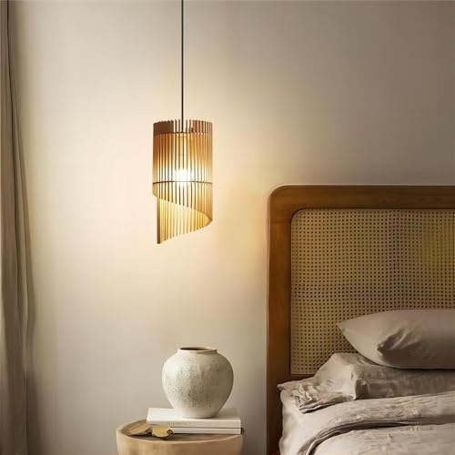 LIGHTLAND 7.9 Inch Wabi-sabi Style Pendant Light, Wooden Hanging Lamp, Vintage Japanese Style Hanging Light, Pendant Lamp for Bedroom, Dining Room, Bar (Pack of 1) - color: Wood