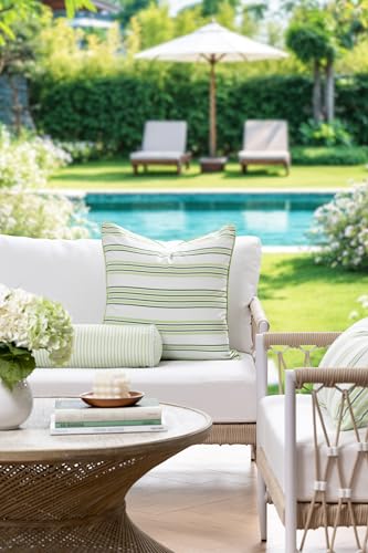 Hofdeco Premium Coastal Hampton Outdoor Performance Bolster Pillow Cover Only, 6"x20" Water Repellent, UV and Fade Resistant for Backyard, Couch, Poolside, Grass Green Woven Coastline Stripes - color: Grass Green Coastline Stripes 6"x20"