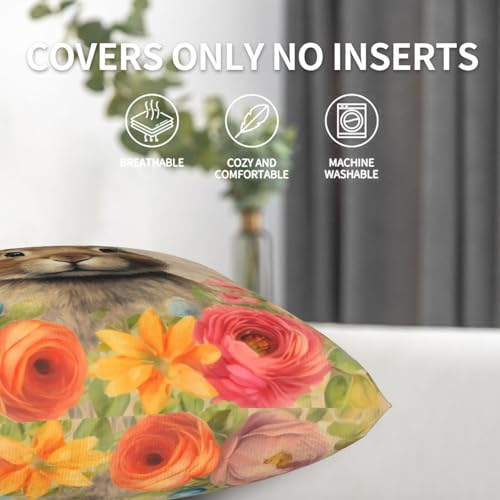 Easter Bunny Flower Throw Pillow Covers 18 X 18 Inch Set of 2 Pillow Cases Decoration Cushion Cover for Sofa Bedroom Living Room Outdoor - color: Easter Bunny Flower