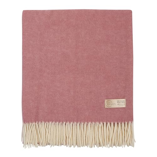 | Wool Blanket/Throw | 100% New Zealand Wool | Perfect for Home and Outdoors | Virgin Wool Throw with Fringes 75"x87" (190 x 220 cm) - color: Cherry Blossom Pink, size: Full