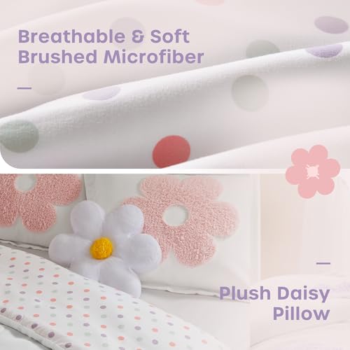 Intelligent Design Kids Full Comforter Set for Girls, Tufted Chenille Floral Comforter Set Queen, Lightweight Polka Dot Reversible Bed Set, Shams, Pillow, Gracie, Full/Queen White/Purple 4 Piece - color: White/Purple, size: F/Q Comforter