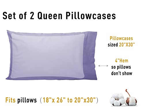 Sunflower Queen Pillowcases Set of 2, 100% Cotton Queen Pillow Cases 2, 20×30 inches Lavender, Soft and Breathable - color: Lavender, size: Queen (20"x30")