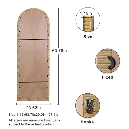 Arched Full Length Mirror, 63''x20'' Floor Mirror, Rattan Frame Full Body Mirror for Home Bedroom Checkroom Livingroom Boho Decor (Natural Rattan)