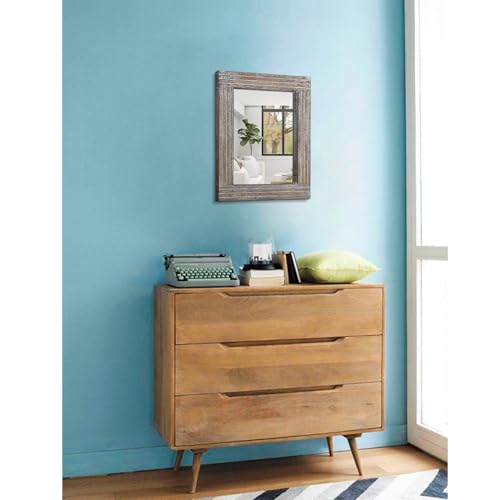 Rustic Wood Framed Wall Mirror Farmhouse Rectanglular Vintage Antique Decor Hanging Mirror for Bathroom Bedroom Living Room Entryway Small - color: Walnut, size: 16"L x 12"W