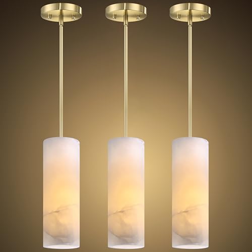 1 Light Hanging Natural Alabaster Marble 3 Pack Pendant Ceiling Light Fixture,Modern Industrial Farmhouse Kitchen Island Light Gold Finish Over Sink Restaurant bar Corridor - color: Gold 3.2" Marble, size: 3 Pack