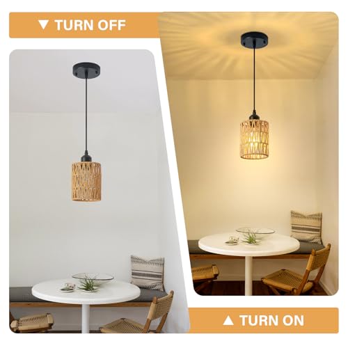 Rattan Chandelier Pendant Lights Kitchen Island,Farmhouse Boho Chandeliers Adjustable Height Hanging lamp for Dining Room,Small Kitchen Ceiling Light Fixtures with Hand Woven Wicker Lampshade - size: 1 Pack