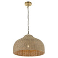 JONATHAN Y 20" Brown/Brass Gold 1-Light Rattan and Iron Dome Pendant Light, Adjustable Height Coastal Bohemian Hanging Lamp for Kitchen Island, LED Bulb Included JYL1133A