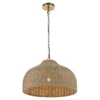 JONATHAN Y 20" Brown/Brass Gold 1-Light Rattan and Iron Dome Pendant Light, Adjustable Height Coastal Bohemian Hanging Lamp for Kitchen Island, LED Bulb Included JYL1133A