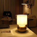 Modern Golden Small Table Lamp with Cotton Linen Shade, 6.2×6.2×10.4 inch LED Desk Light, One-Button Switch for Bedroom, Living Room, Nightstand, Includes Warm Light Bulb - color: Golden, size: Pack of 1