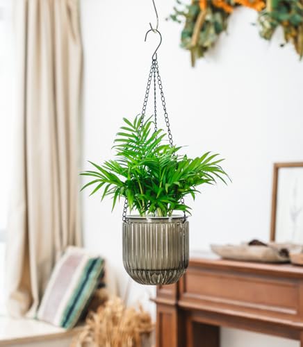 Josteve 5.2 Inch 2 Pcs Self Watering Hanging Planter Indoor Plant Pots Drainage Holes, Outdoor Small Hanging Planters Flower Pot Basket, Visible Water Level, Plant Hanger Home Decor, Gardening - color: Gray, size: 2*5.2 inch