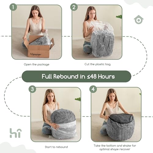 HIGOGOGO Pouf Ottoman Stuffed Round Modern Foam Filled Foot Rest Poufs for Living Room Chair Decorative 20 X 15 Inches Boho Relax Stool for Wedding Christmas Party, Light Grey - color: Light Grey, size: 20"D x 20"W x 15"H