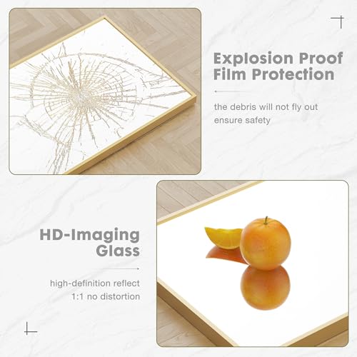 DUMOS 16"x59" Full Length Mirror with Stand, Floor Standing Aluminum Frame, Shatter-Proof Nano Glass for Bedroom, Living Room, Cloakroom – Modern Simple Home Decor,Can Be Hanging or Leaning, Gold - color: Gold-rect Edge, size: 59"L x 16"W