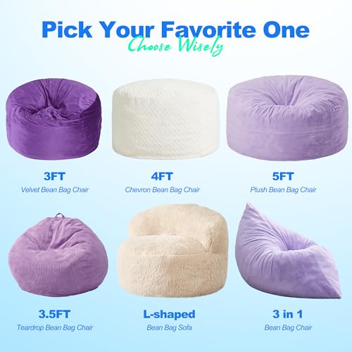 Hobestluk 3 in 1 Bean Bag Chair Giant Bean Bag Chairs for Adults with Plush Faux Fur Cover Convertible Bean Bag Floor Cushion with Machine Washable Cover for Living Room (Plush Purple) - color: Purple