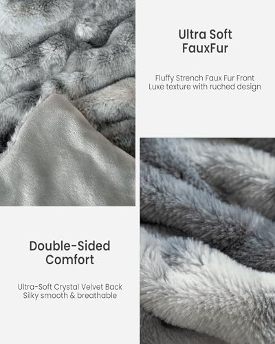 Faux Rabbit Fur Throw Blanket, Ultra Soft Plush Cozy Blanket for Couch Bed, Thick Fluffy Ruched Tie-Dye Decorative Blanket, Giftable,60"x80",Tie-Dye Gray - color: Tie-dye Gray, size: Twin(60"x80")