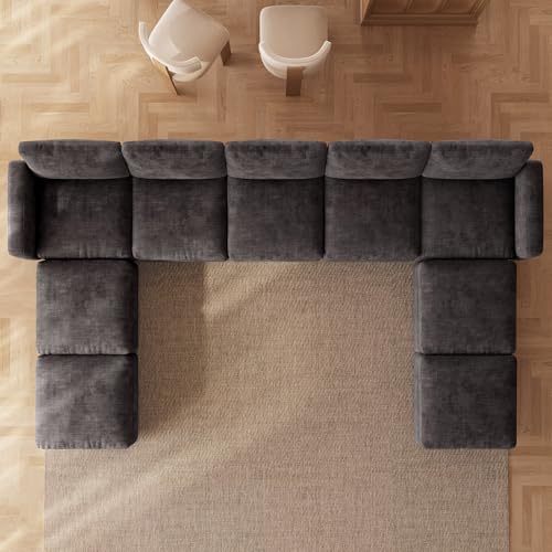Guyii 9 Seater Modular Sectional Sofa with Storage Ottoman, U Shaped Oversized Sofa Couch, Fabric Upholstery Couch Thick Cushion Recliner Sofa for Living Room Dark Gray - color: Dark Gray, size: 9 seater(with 4 ottomans)