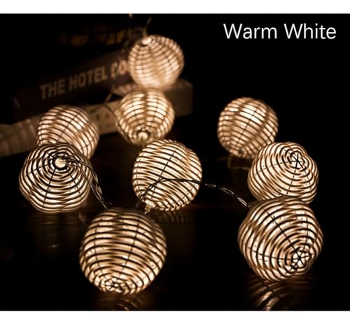 Decorative Lantern Rattan String Lights - 10LEDs with Rattan Wire Ball Style,Battery Operated Indoor Outdoor Patio String Light for Home Pergola Porch Party Backyard