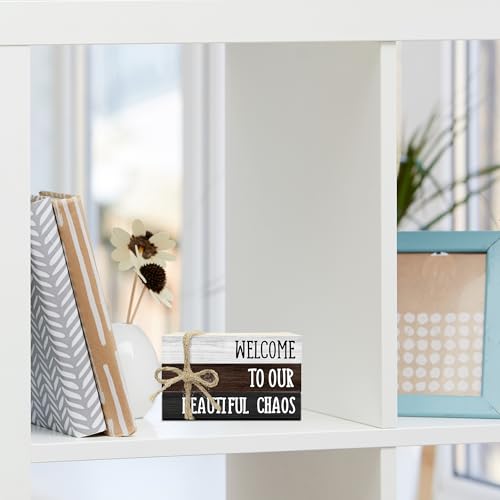 Ycyfckdr Decorative Wood Book Stack for Home, Welcome to Our Beautiful Chaos, Rustic Table and Living Room Bookshelf Farmhouse Decor (L66) - color: Welcome 2