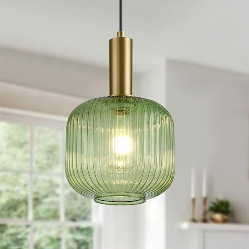 8 Inch Green Glass Pendant Lights Small Modern Chandelier Pendant Lighting Mid Century Hanging Lights Adjustable Kitchen Island Light for Dining Room Bedroom Hallway - color: 8 Inch Green