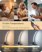 EDISHINE Curved LED Table Lamp, Modern Bedside Lamp with 3 Color Temperature & Stepless Dimming, Aluminum & Iron, Nightstand Lamp for Bedroom, Living Room, Black - color: Black