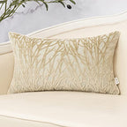 Yangest Beige Throw Pillow Cover Velvet Cushion Cover Branches Rectangular Neutral Pillowcase for Sofa Couch Bedroom Living Room, 12x20 Inch - color: Beige, size: 20" x 12" (Pack of 1)
