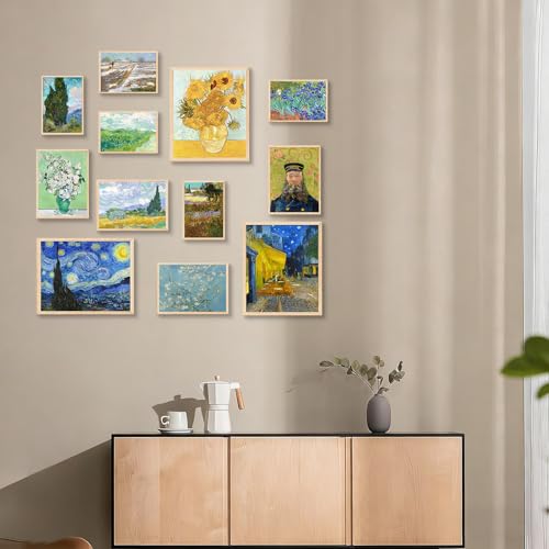 KBKBART Vintage Eclectic Wall Art Prints Set of 12, Abstract Eclectic Wall Decor Van Gogh Maximalist Famous Artist Painting Pictures, Trendy Maximalism Poster for Aesthetic, Unframed - color: Van Gogh Prints