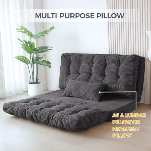 MAXYOYO Folding Sofa Bed, Tufted Bean Bag Bed with Pillows Floor Couch for Adults, Extra Thick and Long Floor Sofa, Twin Couch Bed for Bedroom Living Room, Dark Grey, 39x91 Inch - color: Dark Grey, size: Tufted Twin