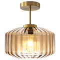 Amber Glass Flush Mount Ceiling Light Fixture, 11.02 Inch Modern Dome Light with Warm Gold Finish for Bedroom, Kitchen, Textured Glass Shade, Easy to Install, 1-Light E26 Socket - color: Amber, 1-Light