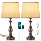 Bedside Table Lamp Touch Control Bedroom Lamps with USB A + C Charging Port 3 Way Dimmable Touch Lamps for Nightstand Living Room Bedroom Dorm Home Office Reading, Set of 2 (Beige Shade & Brown Base) - color: Beige Shade & Brown Base
