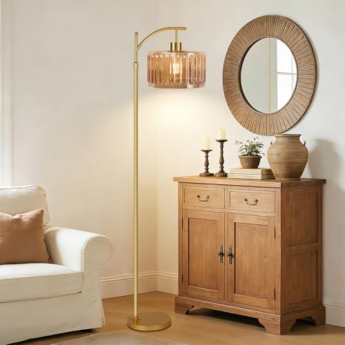 QIYIZM Glass Floor Lamp for Living Room,Bedroom,Gold Dimmable Standing Lamp with Remote,Mid Century Modern Brass Tall Lamp Boho Vintage Retro Floor Lamps Arc Amber Flower Floor Light Lamp Bohemian - size: 24-Floor Lamp