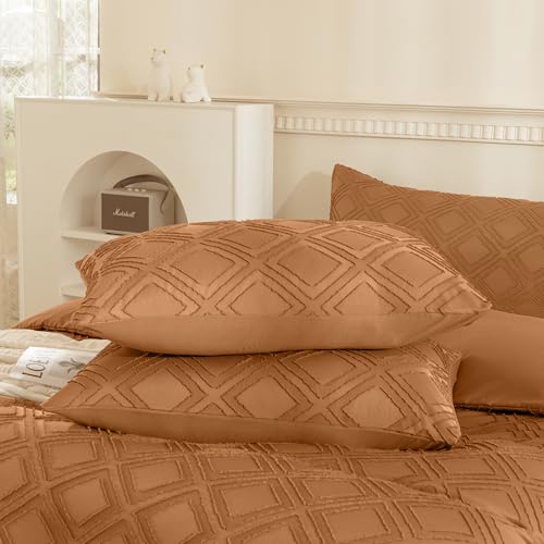 JELLYMONI Pillowcases King Size Rust 2 Pack Boho Plaid Bed Pillow Covers 20x36in Polyester Envelope Pillow Shams Tufted Bohemian Textured (Pillows are not Included) - color: 03 - Rust - Grid, size: 36" x 20" (Pack of 2)