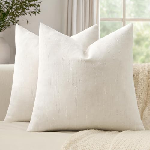 Textured Throw Pillow Covers Decorative Soft Accent Chenille Pillows Neutral Farmhouse Cushions Modern Home Decor for Couch Sofa Bedroom Living Room 18x18 Inch Set of 2, Light Beige White - color: Light Beige, size: 18" x 18" (Pack of 2)