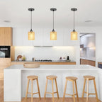 Sytmhoe 3Packs Boho Rustic Hemp Rope Pendant Light Hand-Woven Rattan Cage Basket Coastal Light Fixture Farmhouse Wicker Hanging Lighting for Kitchen Island Dining Room Bedroom