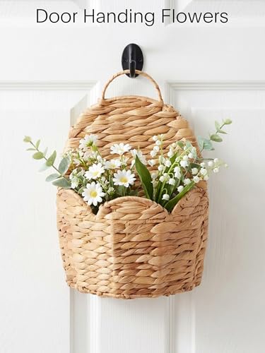 Door Basket Scalloped Hanging Storage Basket,Water Hyacinth Woven Wall Baskets for Front Door Decor, Hangable Storage Organize for Flowers,Planter,Mails,Wicker Baskets for Organizing Garden - S - size: Small